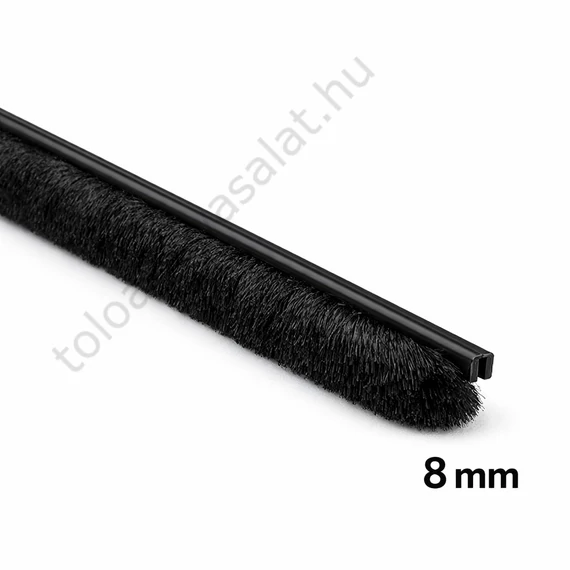 SMM01 típusú, 8 mm szálhosszúságú fekete porkefe tömítés tolóajtó takaróprofilokhoz
