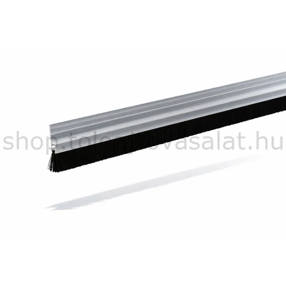 KT-PH-5-43-18-NATUR típusú, 43 mm magas natúr alumínium profilos ajtókefe 18 mm-es fekete sörtével.
